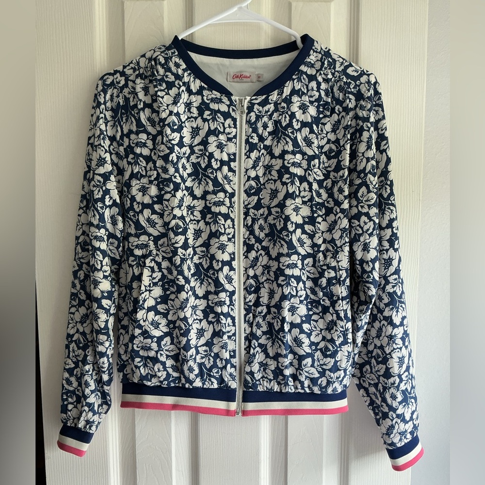 Cath Kidston Navy and White Floral Zip-Front Bomber Jacket - Picture 3 of 7